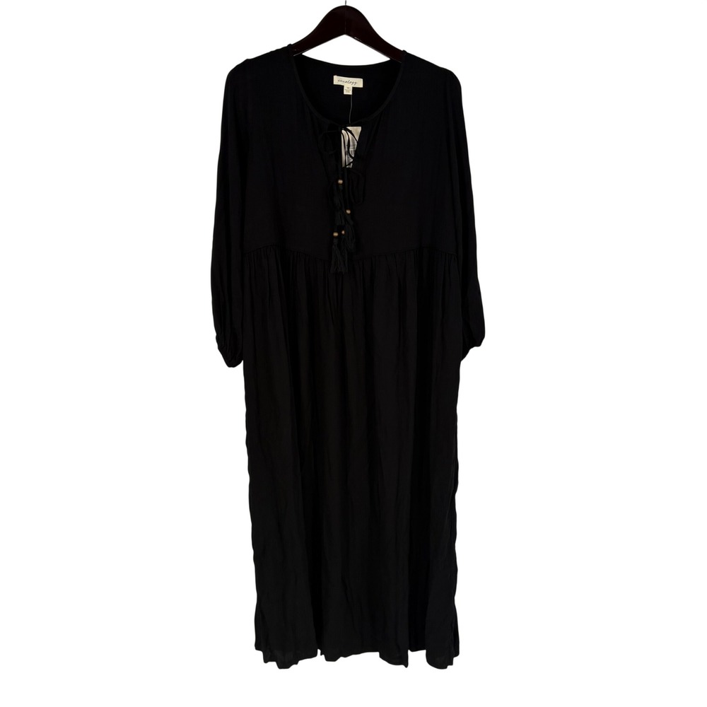 Aveology Enchant Black Lace Up‎ Tassel Maxi Dress Womens 14 Boho Festival